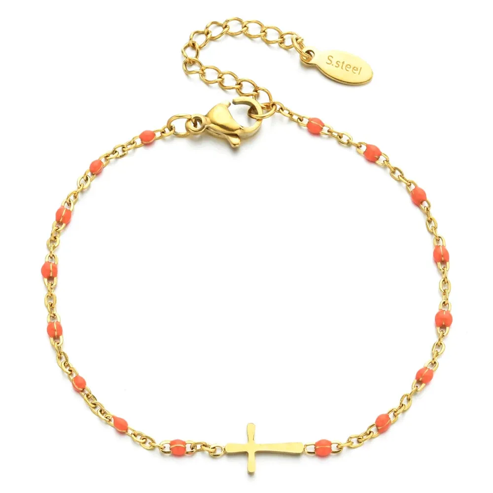 Stainless Steel Gold Color Cross Bracelet