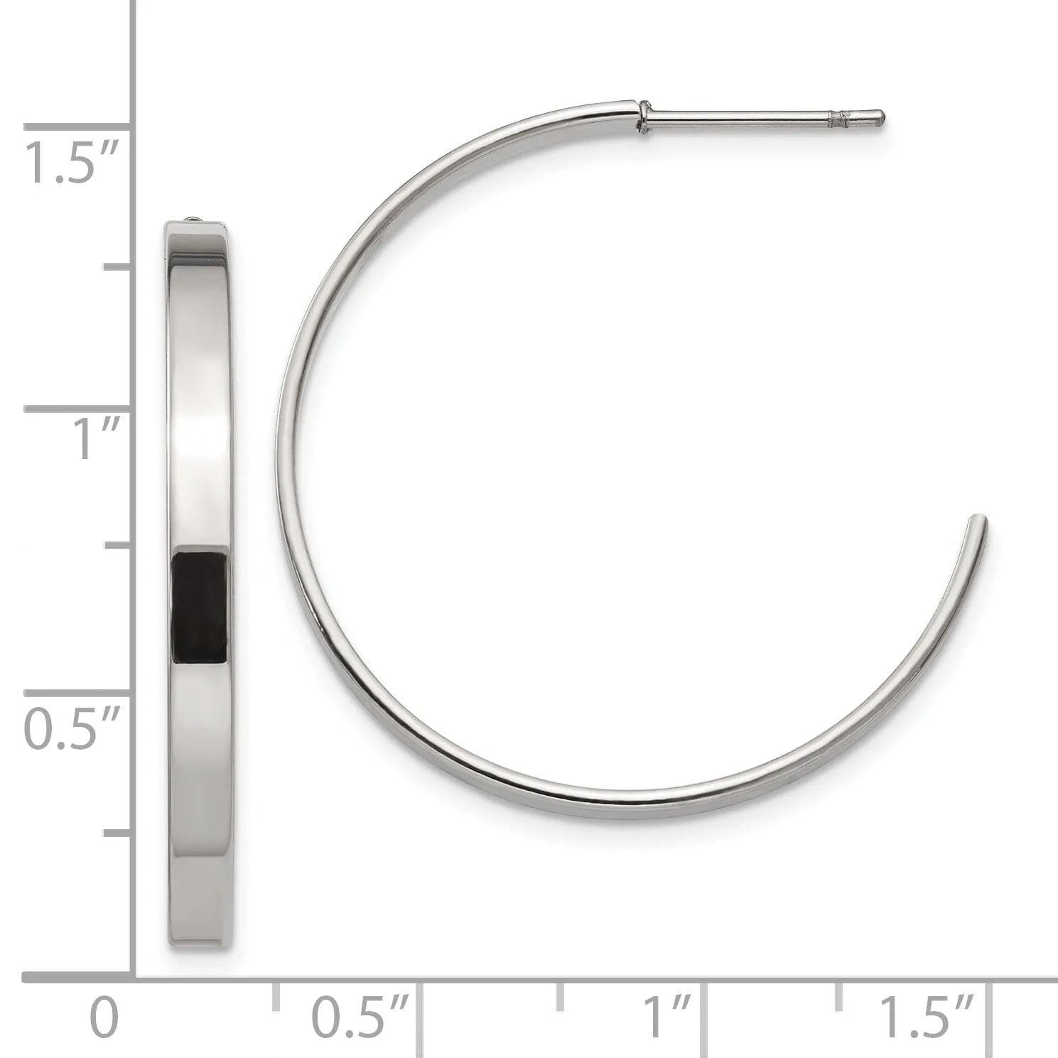 Stainless Steel J Hoop Post Earrings 30MM Diameter