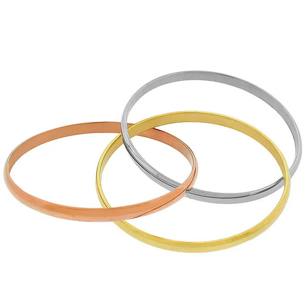 Stainless Steel Multi-Tone Interlocked Three Bangle Bracelets Set