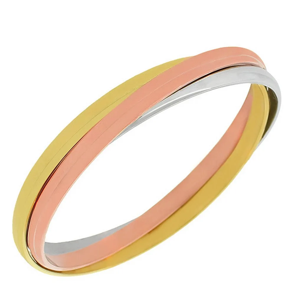 Stainless Steel Multi-Tone Interlocked Three Bangle Bracelets Set