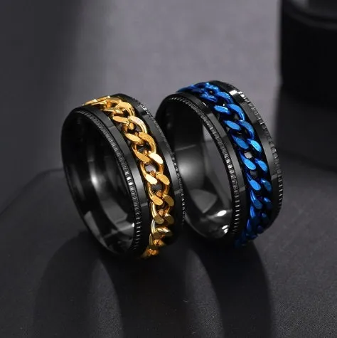 Stainless Steel Ring | Hip Hop Ring | Mens Stainless Steel Ring | Womens Cuban Chain Ring | Black Ring | Womens Fashion Ring | 8mm