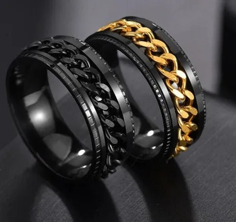 Stainless Steel Ring | Hip Hop Ring | Mens Stainless Steel Ring | Womens Cuban Chain Ring | Black Ring | Womens Fashion Ring | 8mm