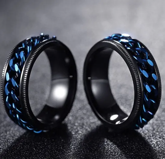 Stainless Steel Ring | Hip Hop Ring | Mens Stainless Steel Ring | Womens Cuban Chain Ring | Black Ring | Womens Fashion Ring | 8mm