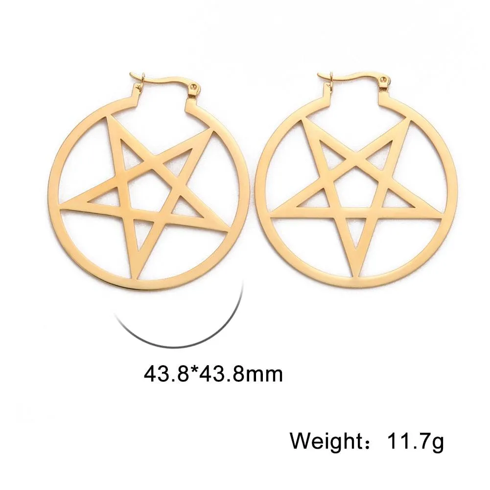 Stainless Steel Satanic Pentagram Hoop Earrings