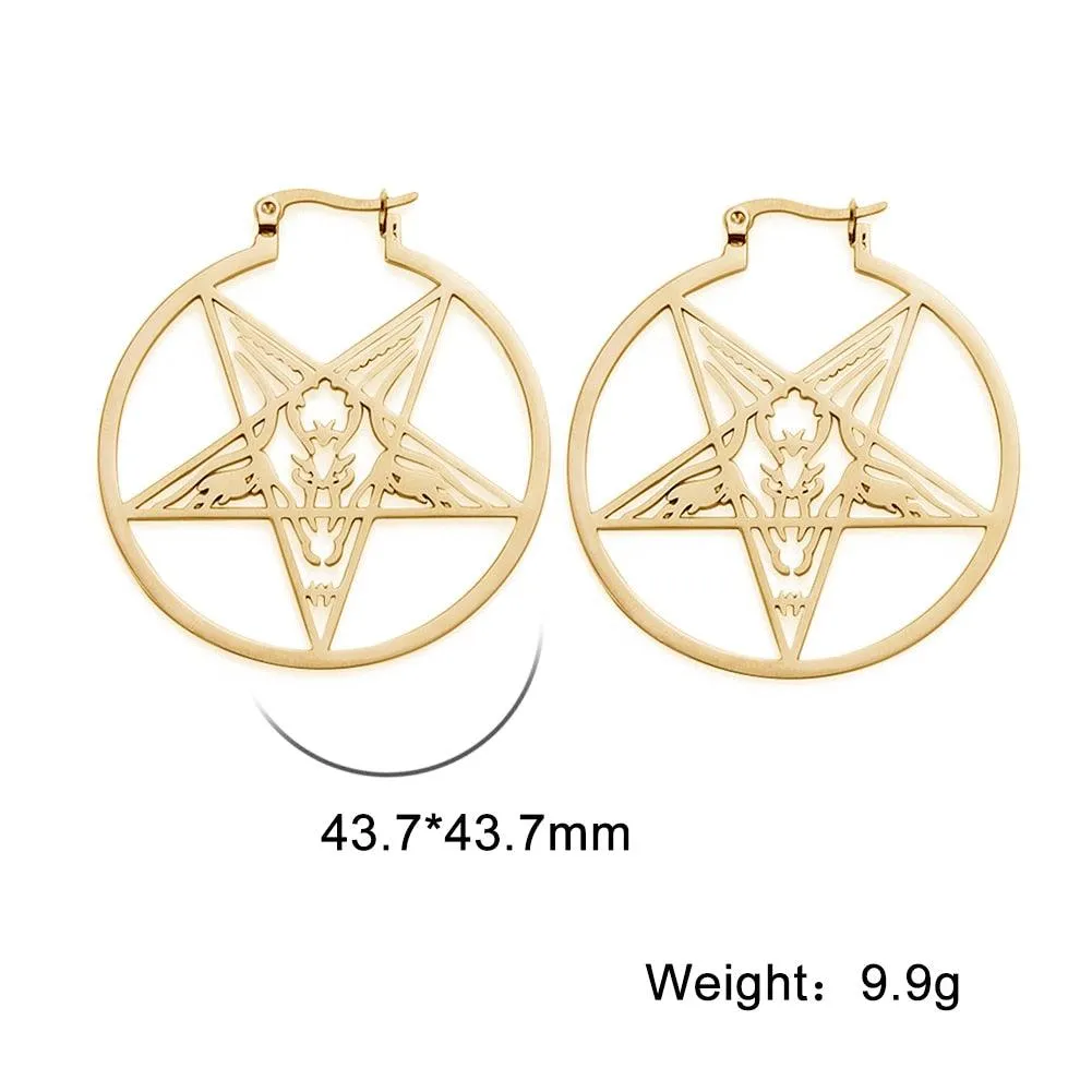 Stainless Steel Satanic Pentagram Hoop Earrings
