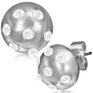 Stainless Steel Yellow Gold-Tone Round White CZ Stud Earrings