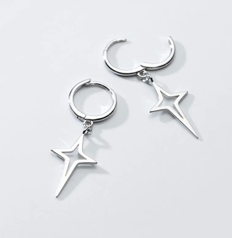 Star Drop Hoop Earrings-SH062