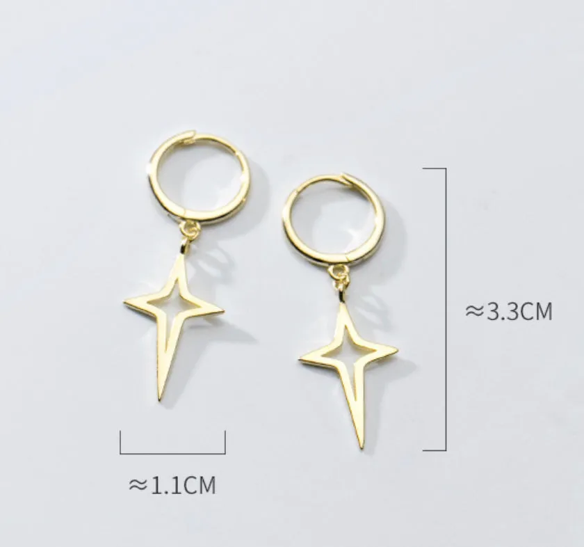 Star Drop Hoop Earrings-SH062
