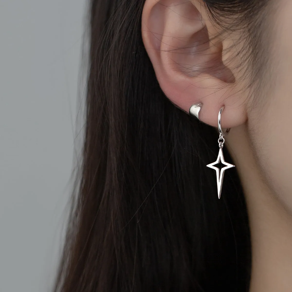 Star Drop Hoop Earrings-SH062