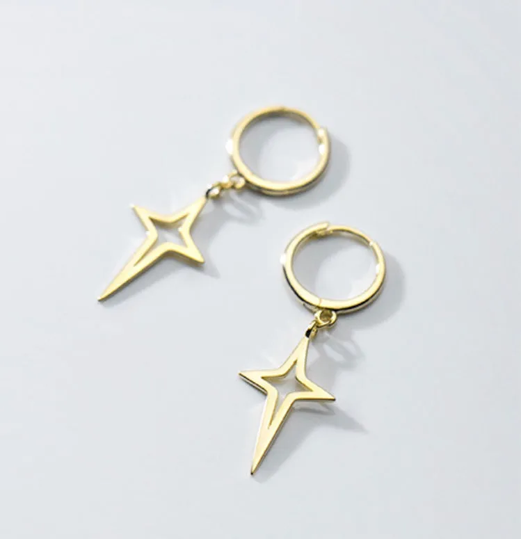 Star Drop Hoop Earrings-SH062
