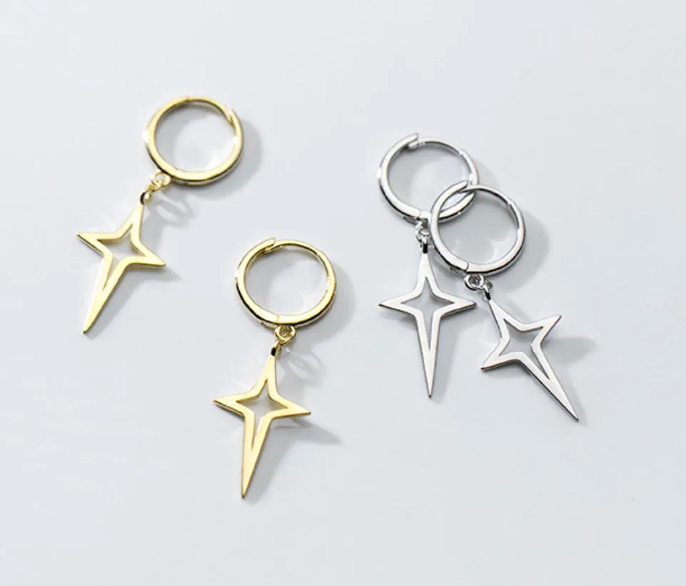 Star Drop Hoop Earrings-SH062