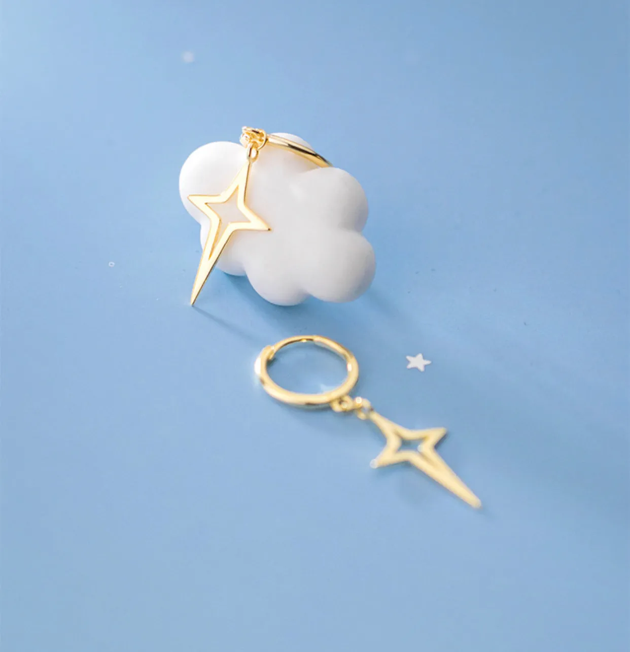 Star Drop Hoop Earrings-SH062