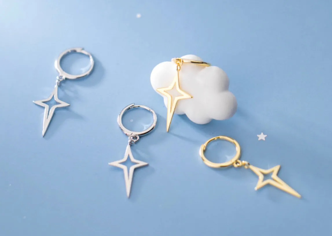 Star Drop Hoop Earrings-SH062