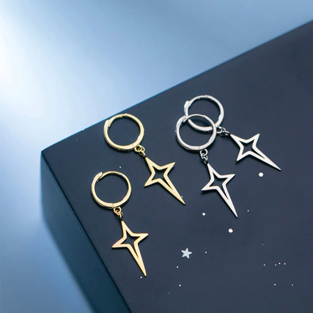 Star Drop Hoop Earrings-SH062