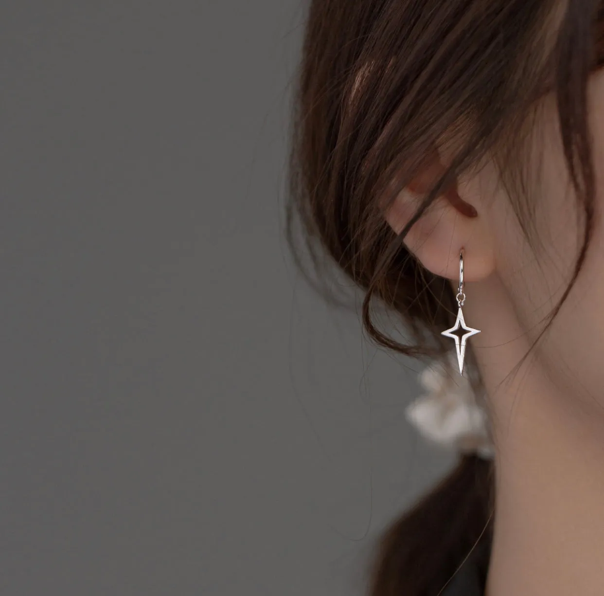 Star Drop Hoop Earrings-SH062