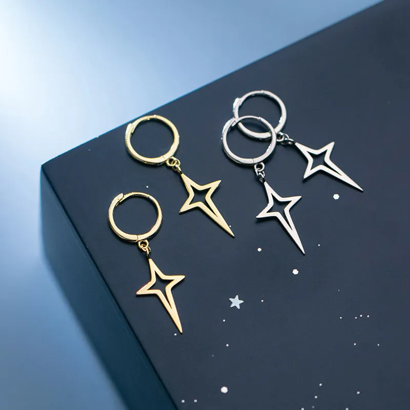 Star Drop Hoop Earrings-SH062
