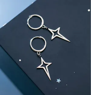 Star Drop Hoop Earrings-SH062