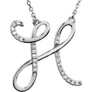 Sterling Silver 1/8 CTW Diamond Initial H 16" Necklace