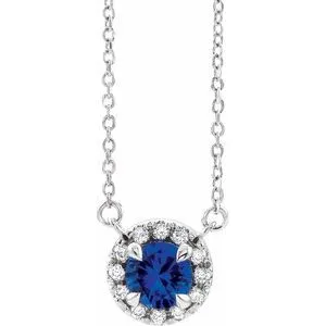 Sterling Silver 4 mm Lab-Grown Blue Sapphire & .05 CTW Natural Diamond 16" Necklace