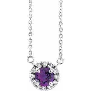 Sterling Silver 4.5 mm Natural Amethyst & .05 CTW Natural Diamond 18" Necklace
