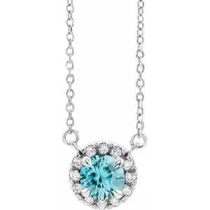 Sterling Silver 4.5 mm Natural Blue Zircon & .05 CTW Natural Diamond 18" Necklace
