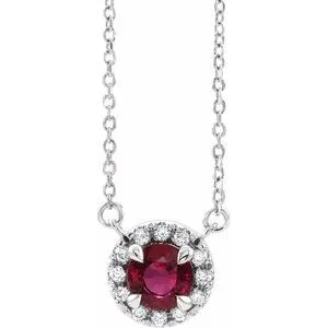 Sterling Silver 4.5 mm Natural Ruby & .05 CTW Natural Diamond 18" Necklace