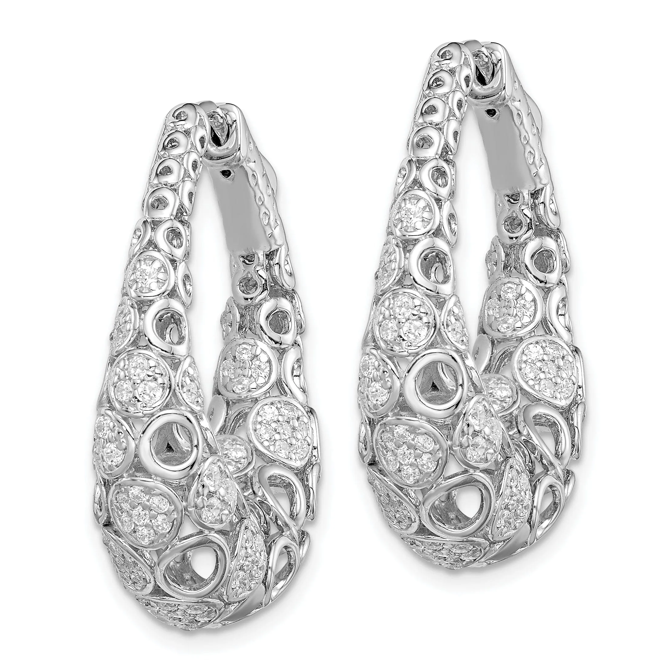 Sterling Silver Accent Pave Oval Hoop Earrings