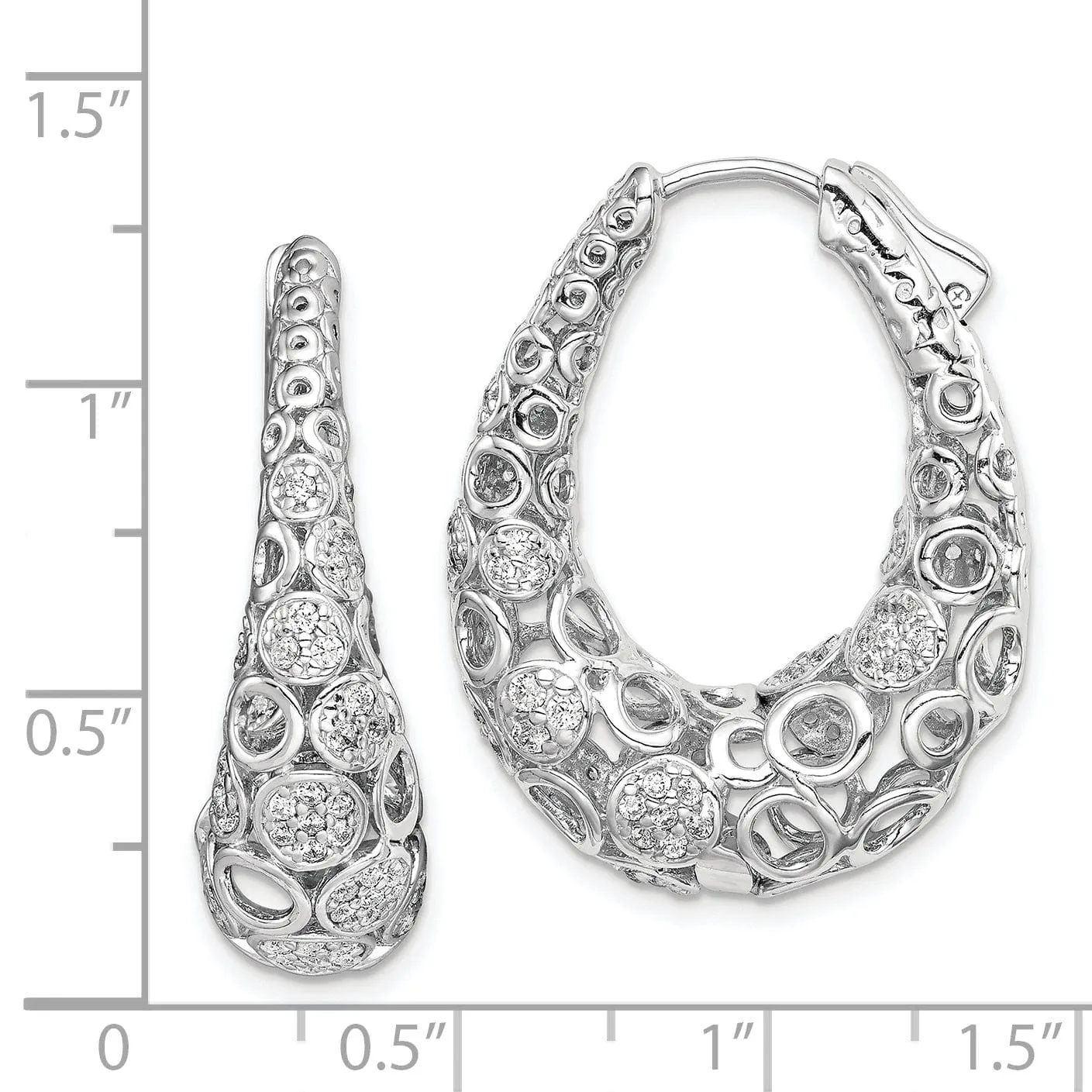 Sterling Silver Accent Pave Oval Hoop Earrings