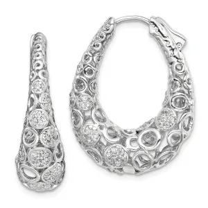 Sterling Silver Accent Pave Oval Hoop Earrings