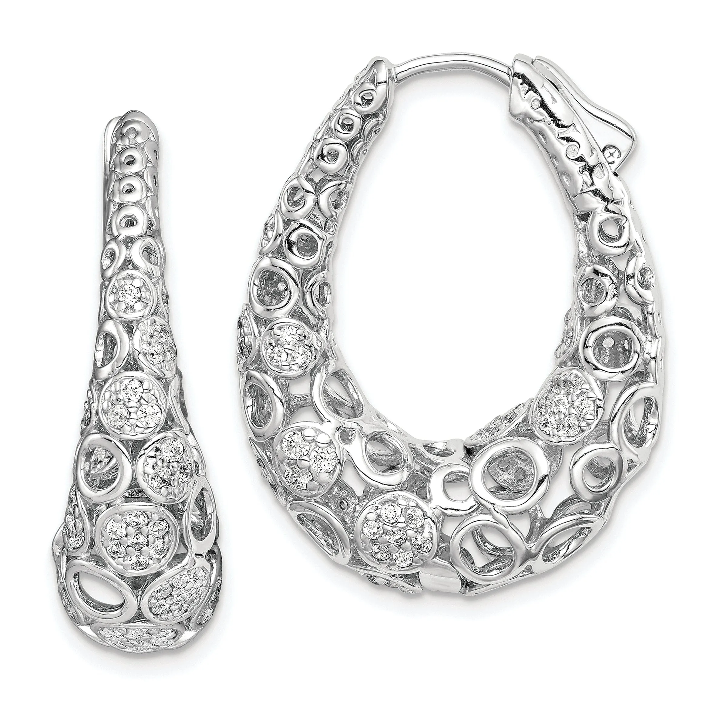Sterling Silver Accent Pave Oval Hoop Earrings