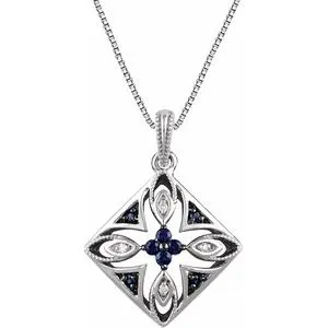 Sterling Silver Blue Sapphire & .025 CTW Diamond 18" Necklace