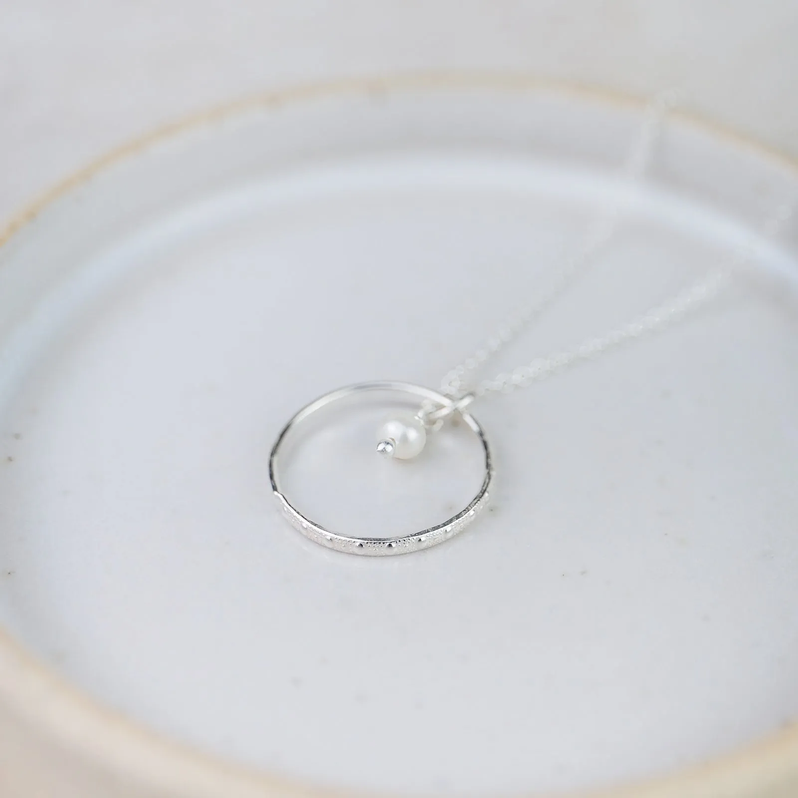 Sterling Silver Celestial Hoop Pendant with Pearl