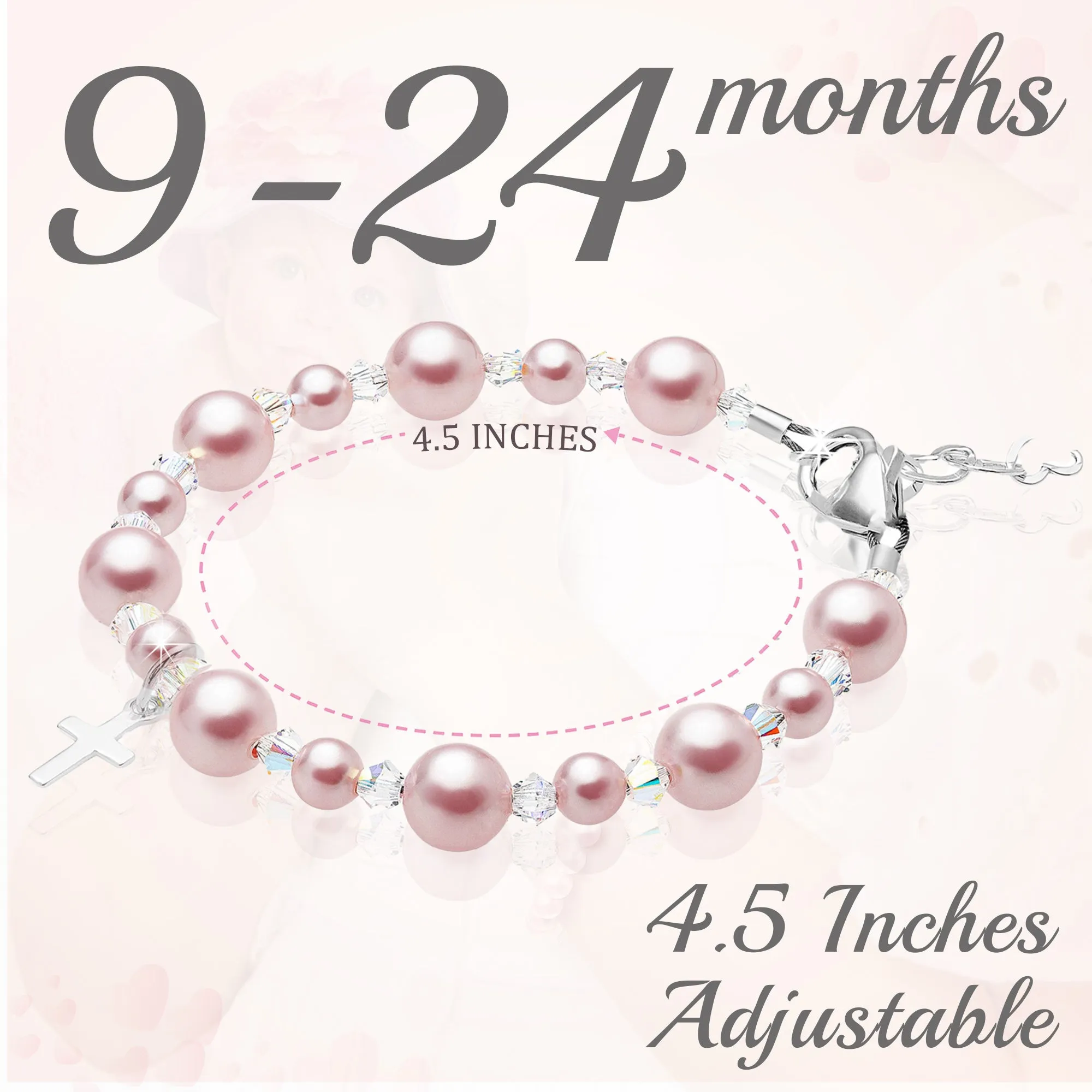 Sterling Silver Cross Charm Bracelet with Pink Pearls