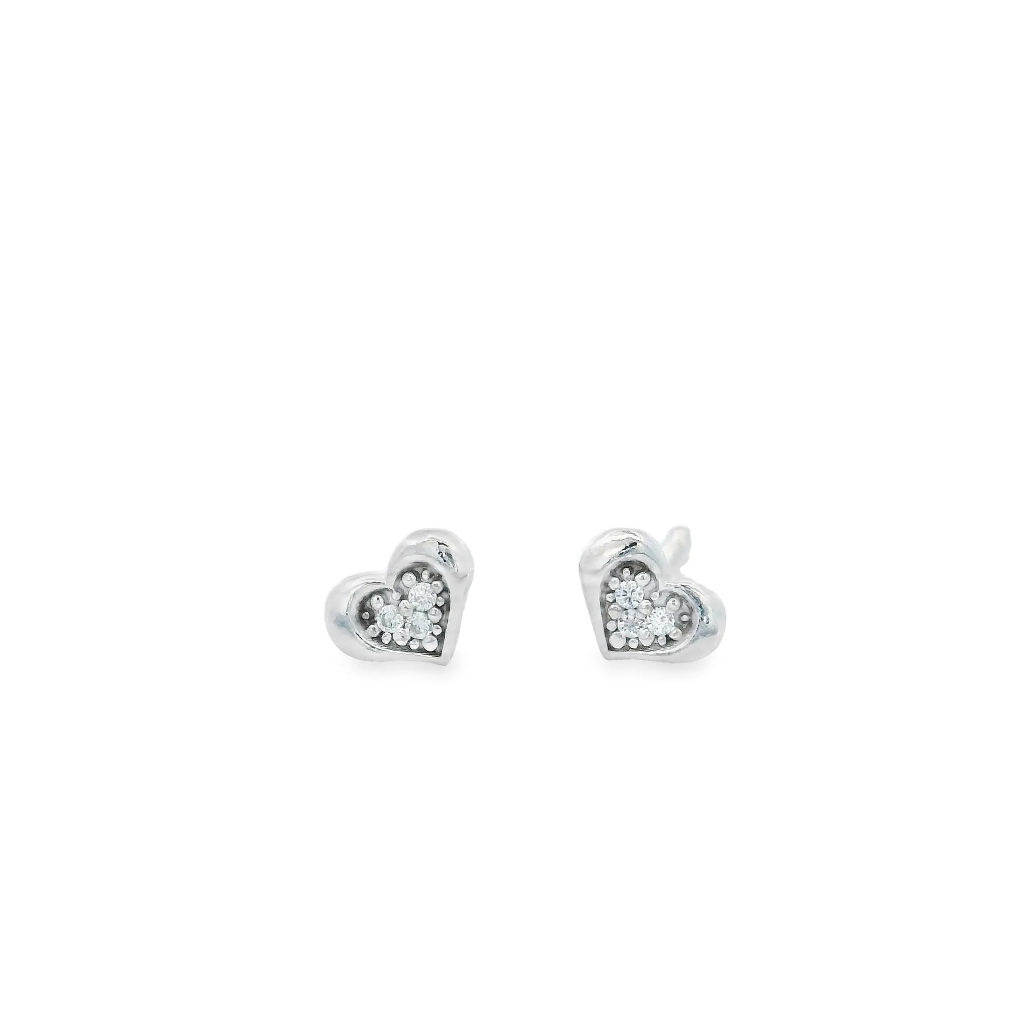 Sterling Silver Cubic Zirconia Heart Stud Earrings
