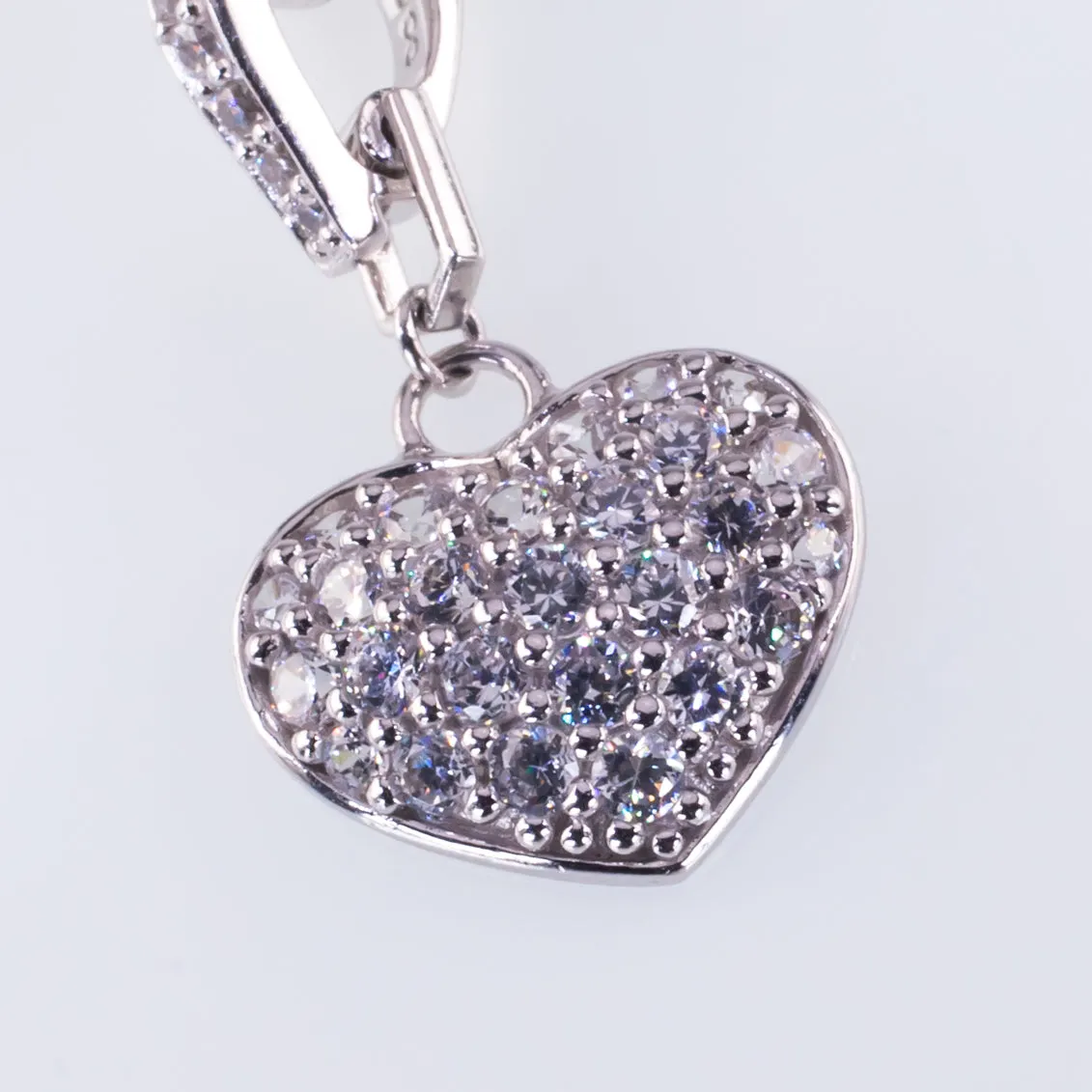 Sterling Silver CZ Heart Charm Toggle Bracelet 7.50"