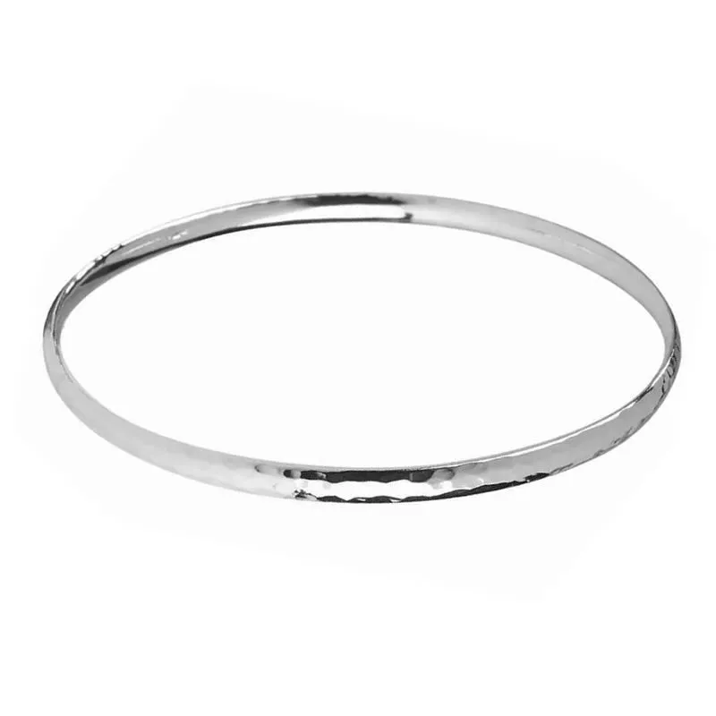 Sterling Silver D Shape Hammered Bangle