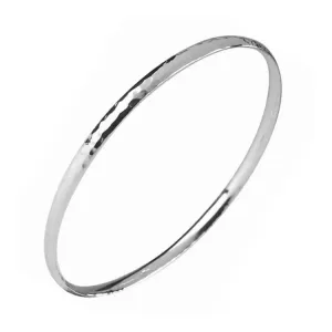 Sterling Silver D Shape Hammered Bangle