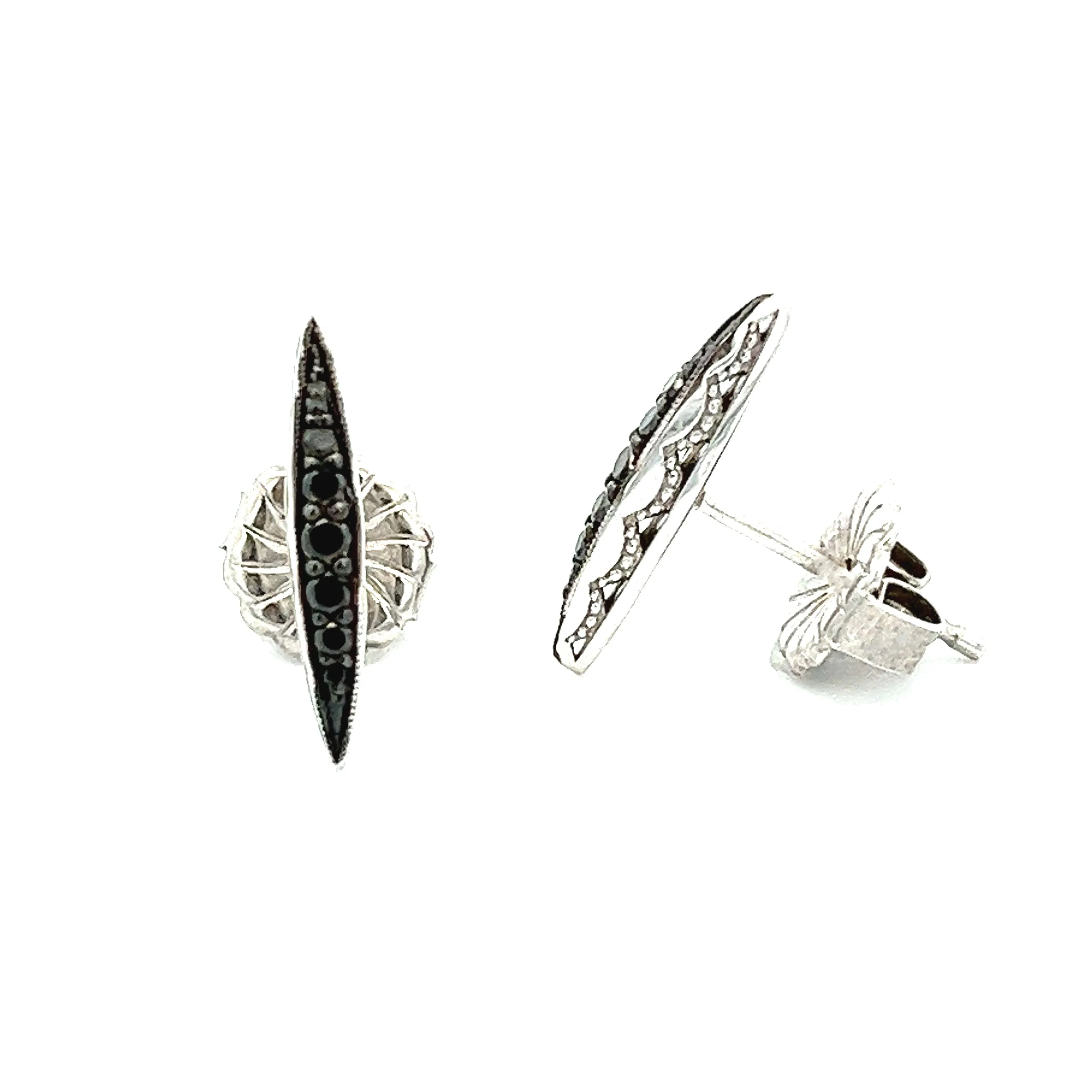 Sterling Silver Diamond Marquise Design Stud Earrings