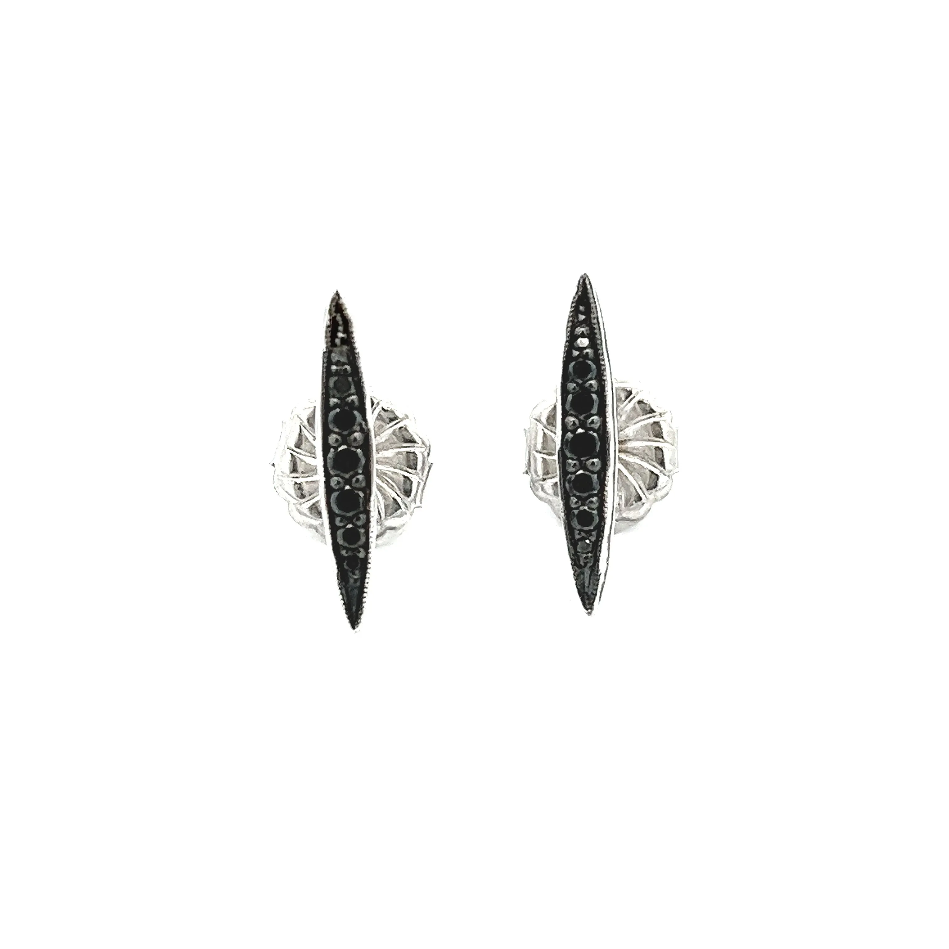 Sterling Silver Diamond Marquise Design Stud Earrings