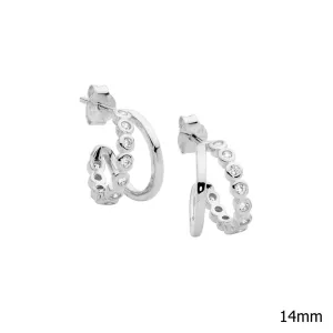 Sterling Silver Double Hoop Earrings with Cubic Zirconia 14mm E586S