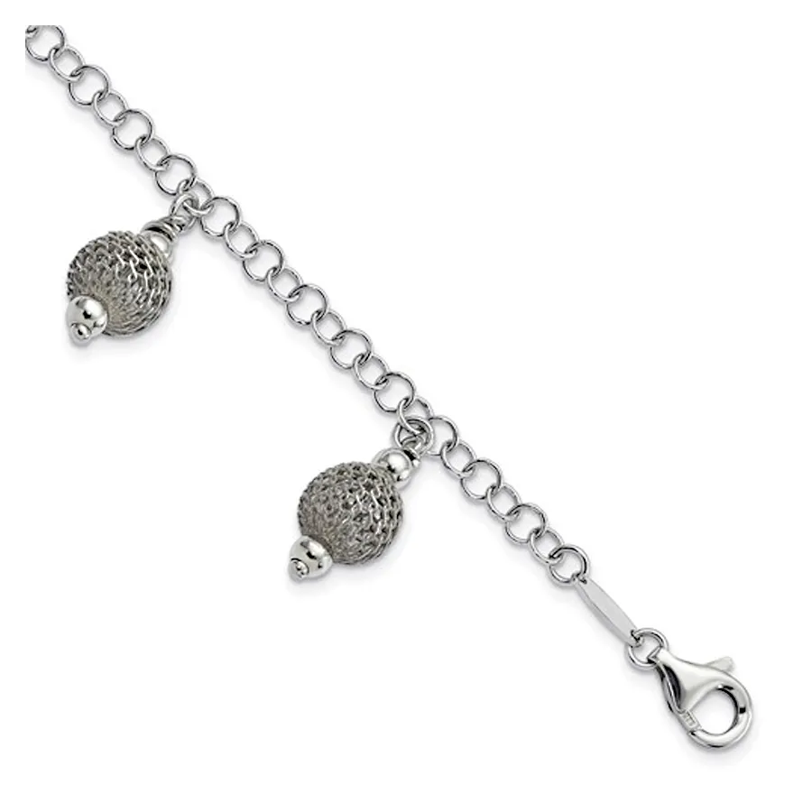 Sterling Silver Fancy Dangling Bead Bracelet