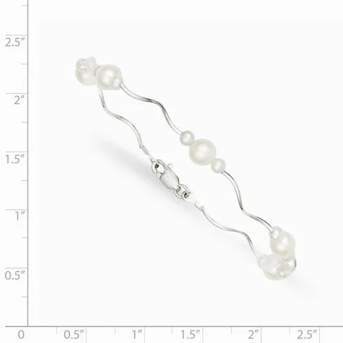 Sterling Silver Freshwater Pearl Wave Band Bracelet