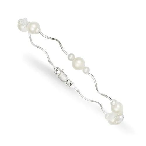 Sterling Silver Freshwater Pearl Wave Band Bracelet