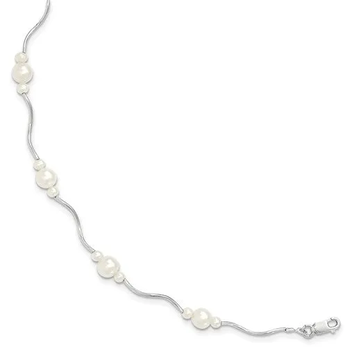 Sterling Silver Freshwater Pearl Wave Band Bracelet