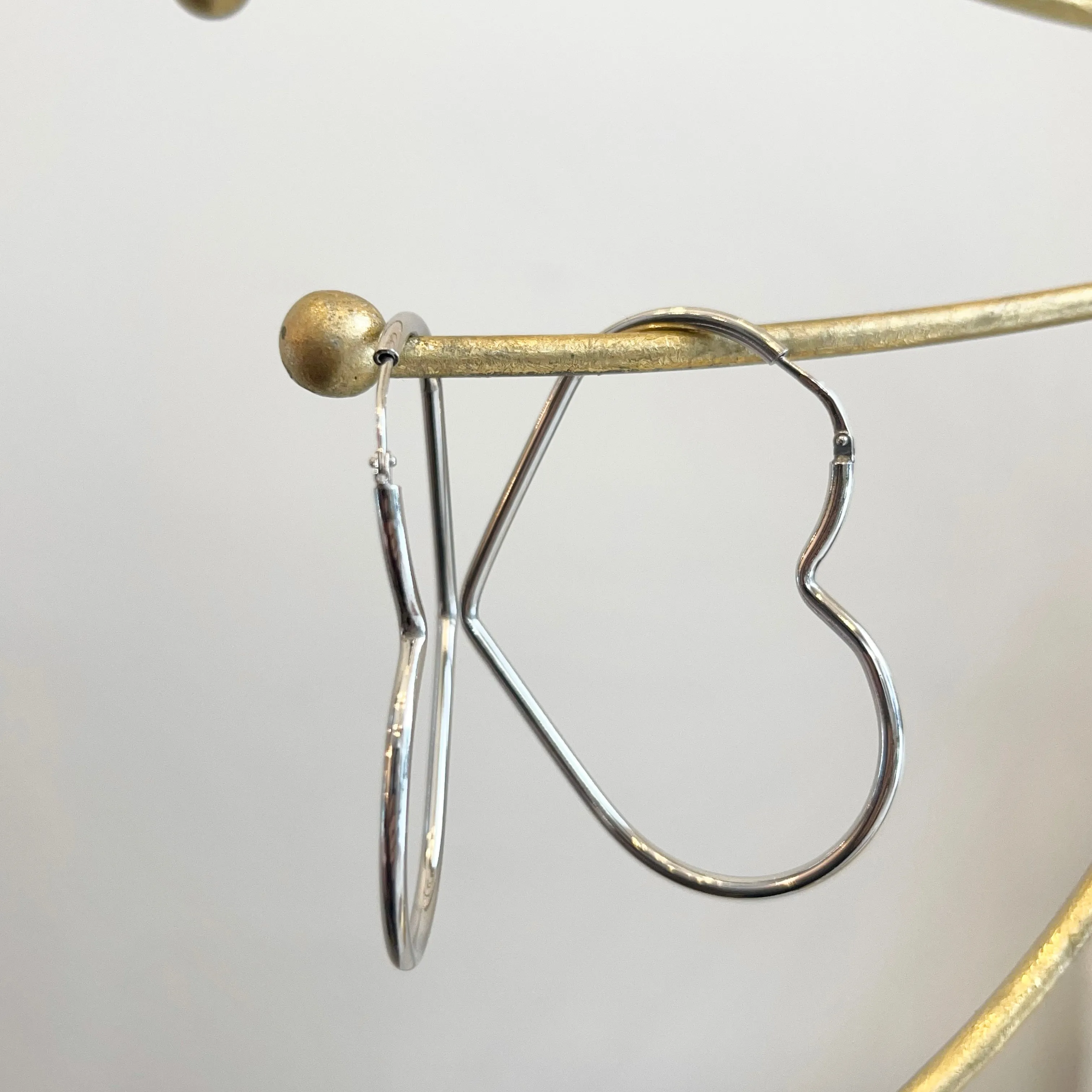 Sterling Silver Heart Shaped Endless Hoop Earrings 45mm