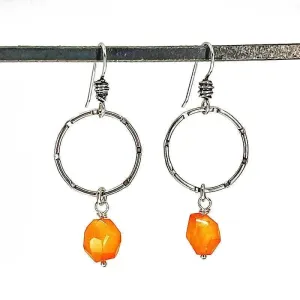 Sterling Silver Hoop Earrings with Carnelian