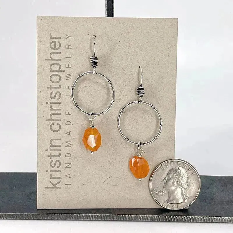 Sterling Silver Hoop Earrings with Carnelian