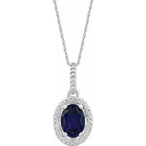 Sterling Silver Lab-Grown Blue Sapphire & .01 CTW Diamond 18" Necklace