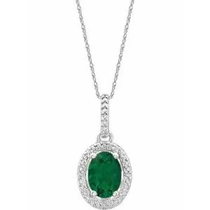 Sterling Silver Lab-Grown Emerald &.01 CTW Diamond 18" Necklace