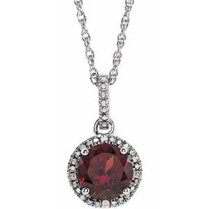 Sterling Silver Mozambique Garnet and .01 CTW Diamond 18" Necklace